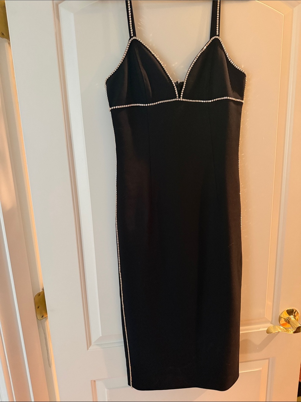 cinq a sept Black Rhinestone-Trim Midi Dress